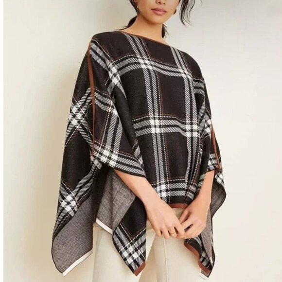 Ann Taylor Plaid Lightweight Sweater Poncho - Picture 1 of 7